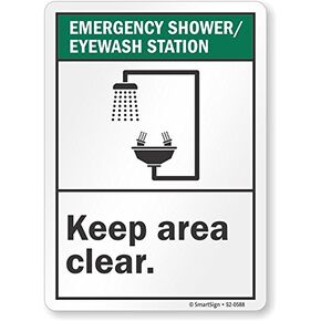 SmartSign “Emergency Shower/Eyewash Station - Keep Area Clear" Sign | 10" x 14" Aluminum