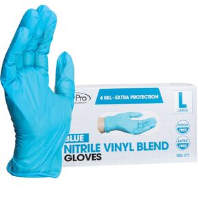 ForPro Professional Collection Disposable Nitrile Vinyl Blend Gloves, 4 Mil Extra Protection, Powder-Free, Latex-Free, Non-Sterile, Food Safe, Blue, Large, 100-Count