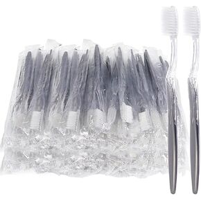 FKYzixeh Grey Handle Toothbrush Bulk, Disposable Toothbrushes Individually Packaged, Toothbrush for Travel, Hotel and Homeless (50 Pack)
