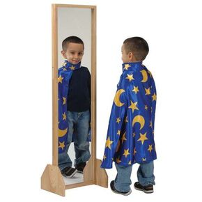 Constructive Playthings Bi-Directional Kids Mirror, Includes Stand, Daycare Furniture, Home, Classroom Setting, Sturdy Wood and Acrylic, Natural, All Ages