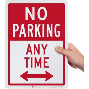 SmartSign 14 x 10 inch “No Parking - Any Time" Metal Sign with Bidirectional Arrow, 40 mil Aluminum, Engineer Grade Reflective Material, Red and White