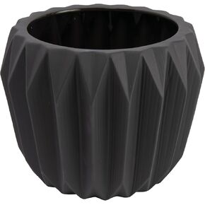 Bloomingville Modern Stoneware Fluted Planter, Matte Grey 8 Inch x 6 Inch