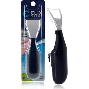 Automatic Dental Flosser | Reusable and Refillable | Pre-Loaded Floss Inside | Travel Cover | Easy Click-to-Use Solution for Plaque Removal, Clean Teeth and Fresh Breath (Light Blue)