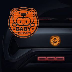 2Pack Baby on Board Sticker for Cars Funny High Intensity Bear Baby Safety Signs Reflective Stickers Car Styling Trucks Decals Bumper Stickers Waterproof Vinyl Car Stickers and Decals