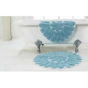 Chesapeake Bursting Flower 2 Pc. White & Coral Round Bath Rug Set 45953 (24" & 30")
