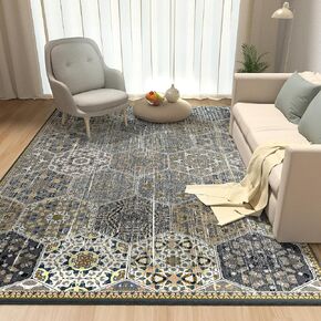 Machine Washable Boho Area Rug,3x5 Indoor Door mats for entryway,Non-Shedding Faux Wool Low-Pile Throw Rugs for Kitchen Laundry Bathroom Bedroom (Blue, 3x5ft)