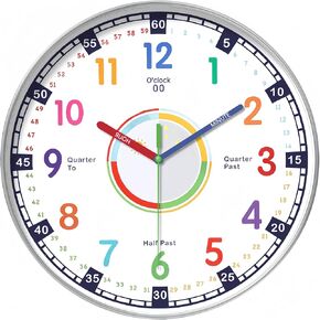 Telling Time Clock - NonTicking Cute Wall Watch Clock - Silent Analog Clock for Room- BA-3 (A Type, 10 Inch)
