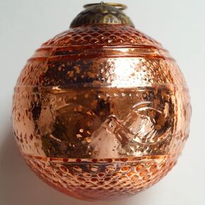 Set of 4 Rose Gold Copper Mercury Glass Ornaments (3.15" Elegant Etched Ball) - Perfect for Christmas Tree, Hanging Holiday Decoration, Gifts & Home Decor