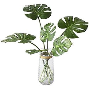 Artificial Monstera Leaves Real Touch Monstera Deliciosa Plant Leaf Stems Faux Tropical Palm Tree Greenery for for Home Indoor Outdoor Decor (Green - Pack of 6pcs)