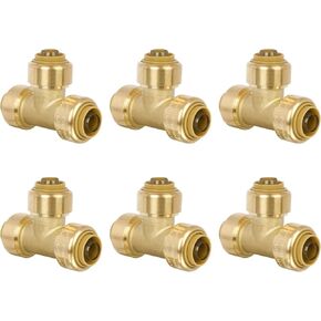 1/2" Push to Conect Tee for PEX, Copper, CPVC Pipe, Brass Plumbing Fitting with Upgraded Stiffener (6 Pack)
