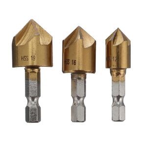 3pcs Chamfering 3 Flute Chamfering Cutter Steel Drill Bit Countersink Drill Bit Chamfer Drill Bit 5 Flute Chamfering Cutter Hexagonal Hole Saws Woodworking Core Drill Bit