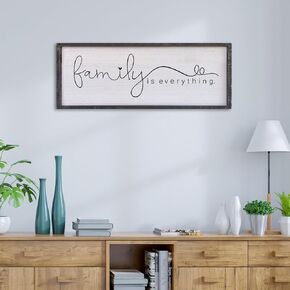 Family is Everything Wall Decor 40"x15" Living Room Large Warm Wood Framed Farmhouse Vintage Sign Home Beautiful And Simple Ready To Hang Hallway Entryway Wall Art Decoration (Black)
