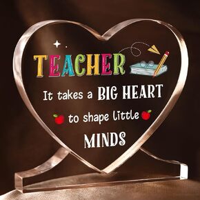 Teacher Gifts for Women or Men, Teacher Appreciation Gifts Acrylic Heart Shape Plaques, Thank You Gifts for Teachers, Teacher Birthday Gifts, Back to School Gifts, End of Year Teacher Gifts