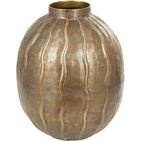 Deco 79 Metal Decorative Vase Snakeskin Inspired Centerpiece Vase with Dimensional Wavy Accents, Flower Vase for Home Decoration 9" x 9" x 12", Brass