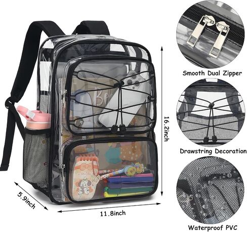 Clear School Backpack for Girls Women, Kids Teens Heavy Duty See Through College Bookbag Transparent School Bag (Mint Green) in Saudi Arabia