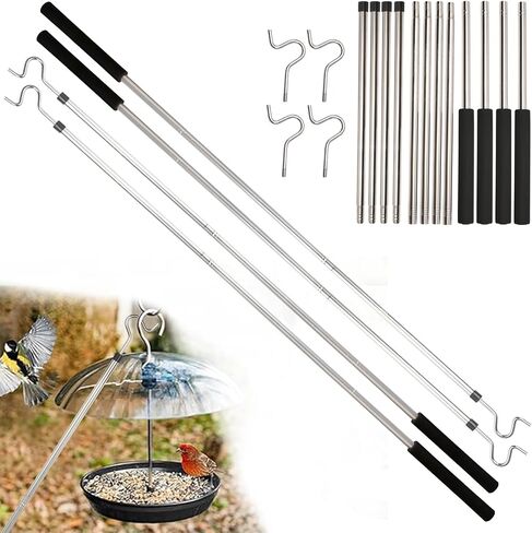 Closet Reacher Pole with Hook， 51 Inch 4PC Clothes Hook Pole with Long Sponge Handle Stainless Steel Pipe Lightweight Sturdy Pole wth Hook for Reaching Hanging Birdfeeder Outdoor in Saudi Arabia