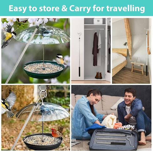 Closet Reacher Pole with Hook， 51 Inch 4PC Clothes Hook Pole with Long Sponge Handle Stainless Steel Pipe Lightweight Sturdy Pole wth Hook for Reaching Hanging Birdfeeder Outdoor in Saudi Arabia
