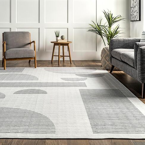 nuLOOM FAE Shapes Geometric 2x8 Machine Washable Runner Rug for Living Room Bedroom Dining Room Entryway Hallway Kitchen, Ivory in Saudi Arabia