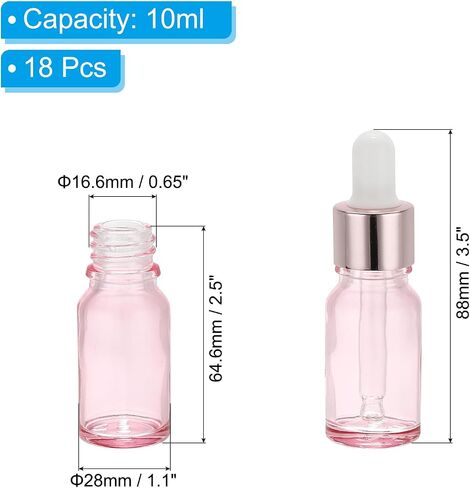 PATIKIL 10ml Glass Dropper Bottle, 18Pcs Leakproof Eye Dropper Essential Oils Sample Liquid Perfume Container for Storage Home Travel, Pink in Saudi Arabia