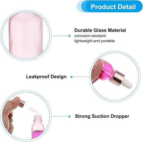 PATIKIL 10ml Glass Dropper Bottle, 18Pcs Leakproof Eye Dropper Essential Oils Sample Liquid Perfume Container for Storage Home Travel, Pink in Saudi Arabia