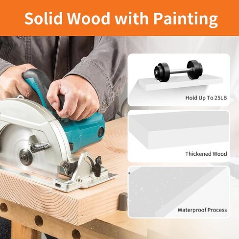 أرفف عائمة بيضاء لمجموعة الحائط المكونة من 3 قطع، أرفف حائط خشبية بيضاء لغرفة المعيشة والمطبخ وغرفة النوم وتخزين الحمام - رف كتب مقاس 16 بوصة لديكور الحائط وديكور المنزل والمزرعة in Kuwait