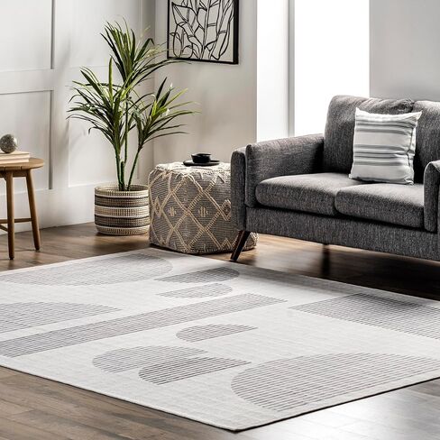 nuLOOM FAE Shapes Geometric 2x8 Machine Washable Runner Rug for Living Room Bedroom Dining Room Entryway Hallway Kitchen, Ivory in Saudi Arabia