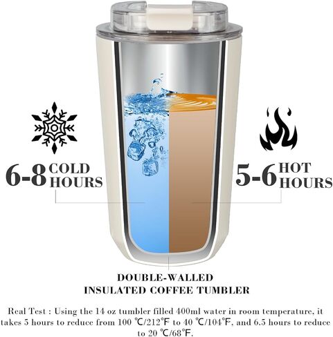 Puraville Insulated Tumblers with Lid, 14 oz Travel Coffee Mug Stainless Steel Vacuum Thermos Cup, 10/14 oz Leak Proof Reusable Double Walled Coffee Tumbler for Iced and Hot Drinks,Cream in Saudi Arabia