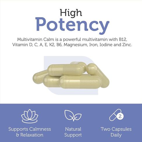 Zahler - Daily Multivitamin Calm Supplement with Ashwagandha and L-Theanine (60 Capsules) Certified Kosher Vegan Friendly Relaxation Support with Vitamin C D A E K2 B6 B12 Magnesium Iron Zinc in Saudi Arabia