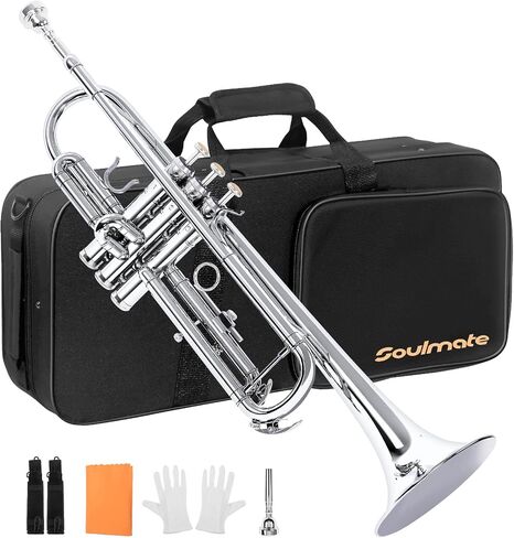 Soulmate Trumpet, Bb Standard Trumpet for Beginner, Brass Student Trumpet Instrument with Carrying Hard Case, Cleaning Kit, 7C Mouthpiece and Gloves(Purple Trumpet Set) in Saudi Arabia