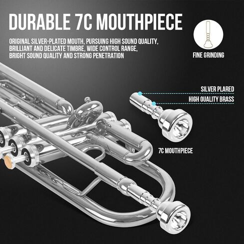 Soulmate Trumpet, Bb Standard Trumpet for Beginner, Brass Student Trumpet Instrument with Carrying Hard Case, Cleaning Kit, 7C Mouthpiece and Gloves(Purple Trumpet Set) in Saudi Arabia
