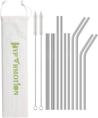 Hypermotion Stainless Steel Straw, Food Grade Reusable Metal Drinking Straw Set with 2 Cleaning Brushes and Carry Pouch for Smoothie, Milkshake, Cocktail and Hot Drinks in Kuwait