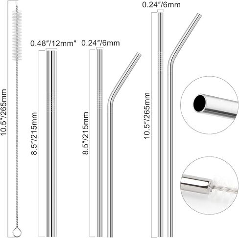 Hypermotion Stainless Steel Straw, Food Grade Reusable Metal Drinking Straw Set with 2 Cleaning Brushes and Carry Pouch for Smoothie, Milkshake, Cocktail and Hot Drinks in Kuwait