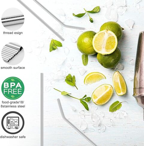 Hypermotion Stainless Steel Straw, Food Grade Reusable Metal Drinking Straw Set with 2 Cleaning Brushes and Carry Pouch for Smoothie, Milkshake, Cocktail and Hot Drinks in Kuwait