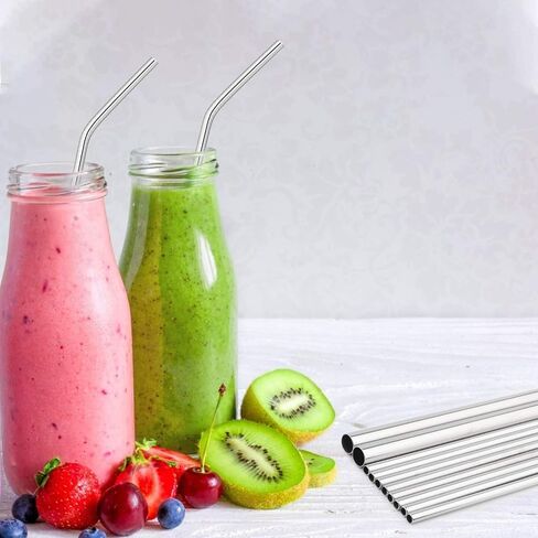 Hypermotion Stainless Steel Straw, Food Grade Reusable Metal Drinking Straw Set with 2 Cleaning Brushes and Carry Pouch for Smoothie, Milkshake, Cocktail and Hot Drinks in Kuwait