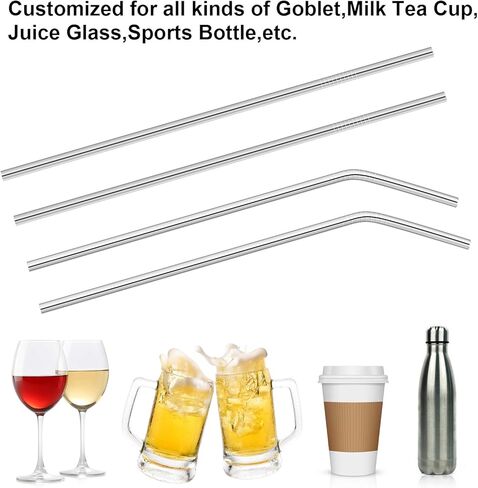 Hypermotion Stainless Steel Straw, Food Grade Reusable Metal Drinking Straw Set with 2 Cleaning Brushes and Carry Pouch for Smoothie, Milkshake, Cocktail and Hot Drinks in Kuwait