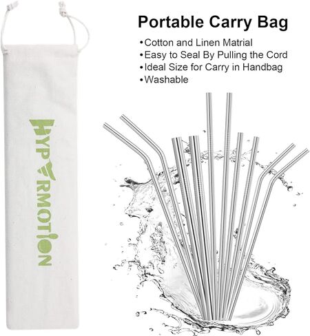 Hypermotion Stainless Steel Straw, Food Grade Reusable Metal Drinking Straw Set with 2 Cleaning Brushes and Carry Pouch for Smoothie, Milkshake, Cocktail and Hot Drinks in Kuwait