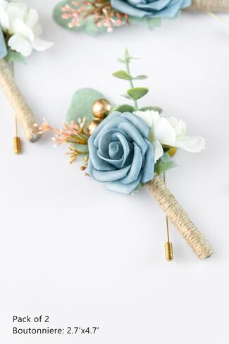 Boutonniere for Men Wedding, Groom Groomsman Artificial Rose Flowers for Wedding Anniversary Celebration,Prom,Party,Home Decoration Set of 2 (Dusty Blue) in Saudi Arabia