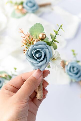 Boutonniere for Men Wedding, Groom Groomsman Artificial Rose Flowers for Wedding Anniversary Celebration,Prom,Party,Home Decoration Set of 2 (Dusty Blue) in Saudi Arabia