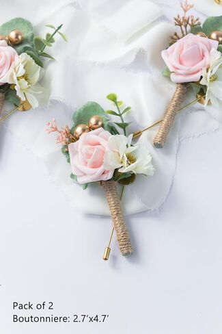 Boutonniere for Men Wedding, Groom Groomsman Artificial Rose Flowers for Wedding Anniversary Celebration,Prom,Party,Home Decoration Set of 2 (Dusty Blue) in Saudi Arabia