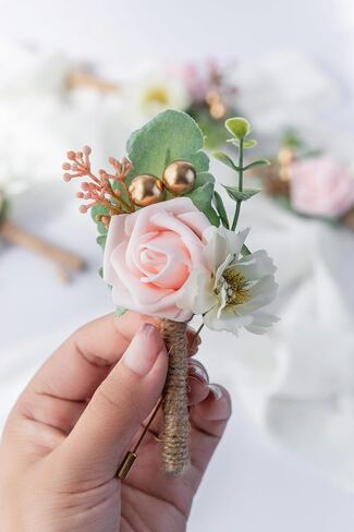 Boutonniere for Men Wedding, Groom Groomsman Artificial Rose Flowers for Wedding Anniversary Celebration,Prom,Party,Home Decoration Set of 2 (Dusty Blue) in Saudi Arabia
