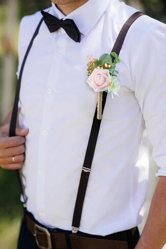 Boutonniere for Men Wedding, Groom Groomsman Artificial Rose Flowers for Wedding Anniversary Celebration,Prom,Party,Home Decoration Set of 2 (Dusty Blue) in Saudi Arabia