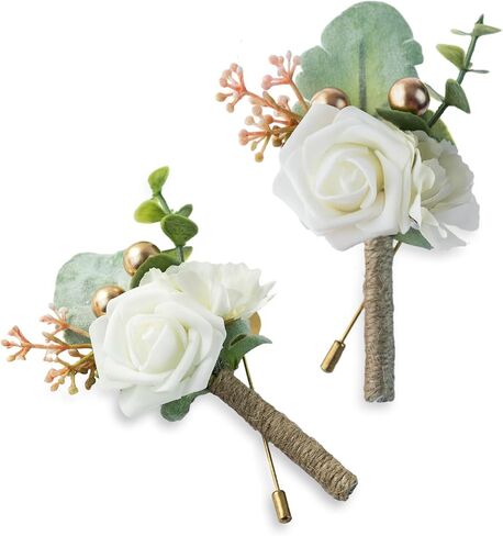 Boutonniere for Men Wedding, Groom Groomsman Artificial Rose Flowers for Wedding Anniversary Celebration,Prom,Party,Home Decoration Set of 2 (Dusty Blue) in Saudi Arabia