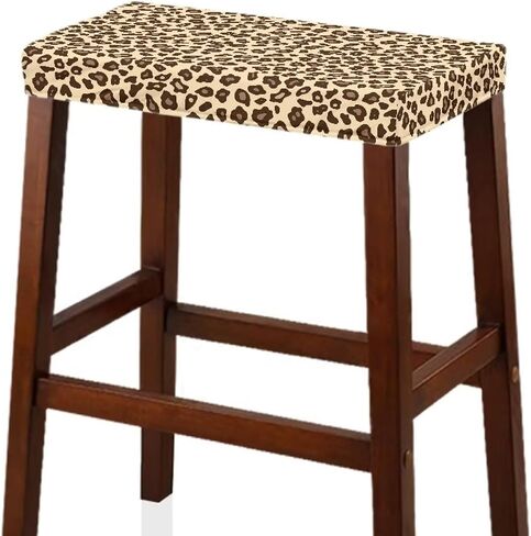 Bar Stool Rectangle Seat Covers Brown Leopard Print Bar Stool Chair Covers Set of 2 Stretch Stool Covers Rectangular Washable Soft Stool Slipcover Bar Chair Cover with Elastic Band in Saudi Arabia