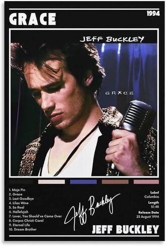 ملصق SACCVH Jeff Buckley Grace ملصق قماشي جداري لوحة فنية تزيينية لغرفة المعيشة وغرفة النوم هدية تزيين بدون إطار مقاس 12 × 18 بوصة (30 × 45 سم) in Saudi Arabia