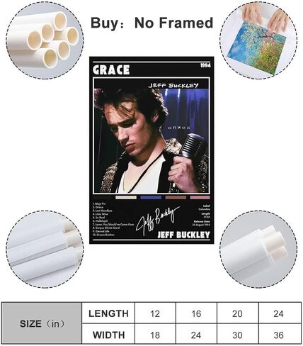 ملصق SACCVH Jeff Buckley Grace ملصق قماشي جداري لوحة فنية تزيينية لغرفة المعيشة وغرفة النوم هدية تزيين بدون إطار مقاس 12 × 18 بوصة (30 × 45 سم) in Saudi Arabia