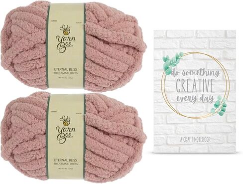 غزل Eternal Bliss من Yarn Bee، غزل شانيل مكتنز كبير للحياكة والكروشيه والحرف اليدوية، حزمة من قطعتين مع دفتر ملاحظات حرفي من Pro31 Press (عاجي) in Saudi Arabia