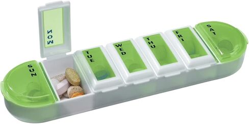 علبة حبوب الدواء الأسبوعية (7 أيام) من إيزي دوز، مخطط الأدوية، منظم الفيتامينات، مقصورات قاعدة مستديرة، مريحة وسهلة الاستخدام، قد يختلف اللون، خالية من مادة BPA in Kuwait