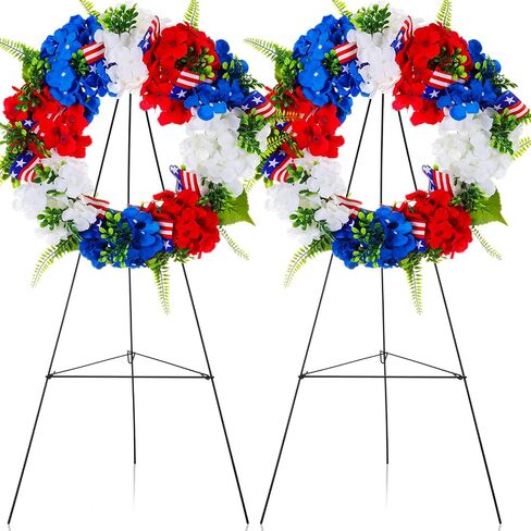 Crowye 2 Sets 4th of July Cemetery Wreath Set 2 Pcs 15.75in Patriotic Gravestone Wreath 2 Pcs 30 in Easel Stand Cemetery Wreath Stand Headstone Wreath Grave Wreath for Memorial Independence Day in Saudi Arabia