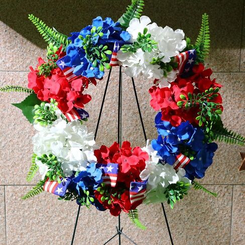 Crowye 2 Sets 4th of July Cemetery Wreath Set 2 Pcs 15.75in Patriotic Gravestone Wreath 2 Pcs 30 in Easel Stand Cemetery Wreath Stand Headstone Wreath Grave Wreath for Memorial Independence Day in Saudi Arabia