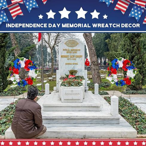 Crowye 2 Sets 4th of July Cemetery Wreath Set 2 Pcs 15.75in Patriotic Gravestone Wreath 2 Pcs 30 in Easel Stand Cemetery Wreath Stand Headstone Wreath Grave Wreath for Memorial Independence Day in Saudi Arabia